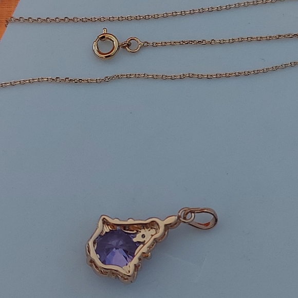 Amethyst Pendant Necklace Decorated With CZ, 23 in - Picture 5 of 7
